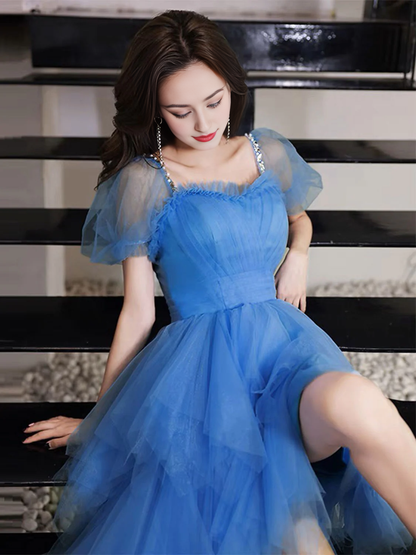 Square Neck High Low Tulle Prom Dresses