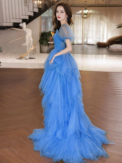 Square Neck High Low Tulle Prom Dresses