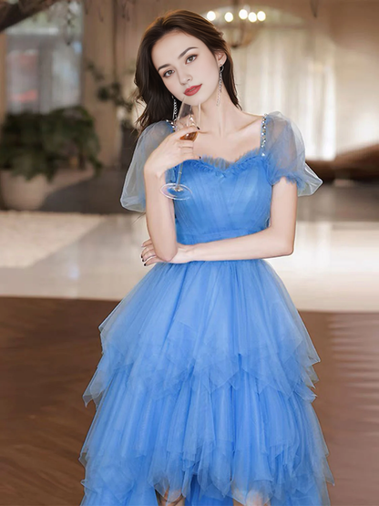 Square Neck High Low Tulle Prom Dresses