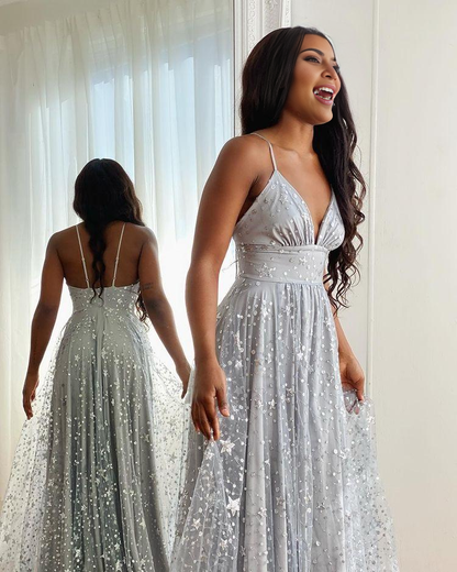 Spaghetti Straps Tulle Prom Dress With Split
