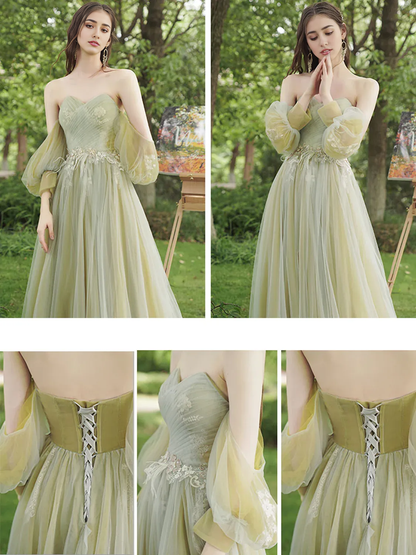 A-line Tulle Lace Off-the-Shoulder Prom Dres