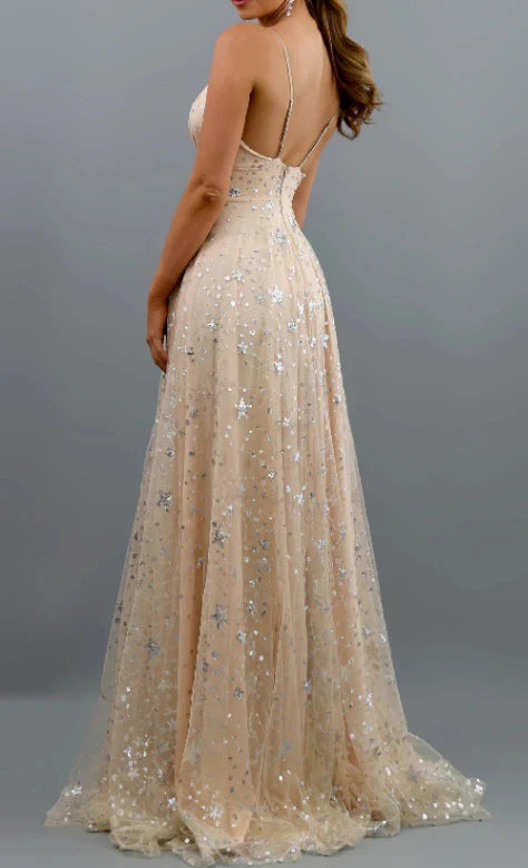 Spaghetti Straps Tulle Prom Dress With Split