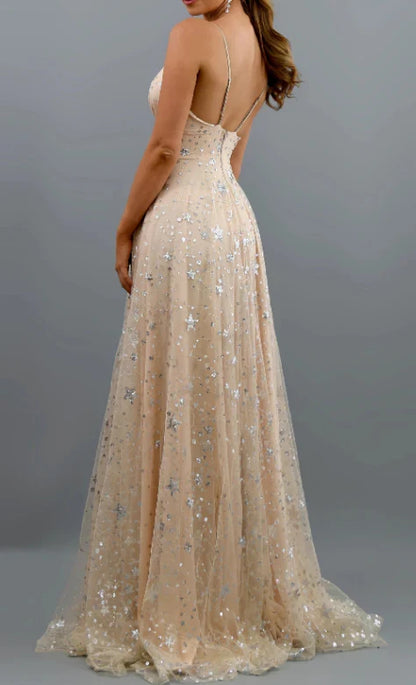 Spaghetti Straps Tulle Prom Dress With Split