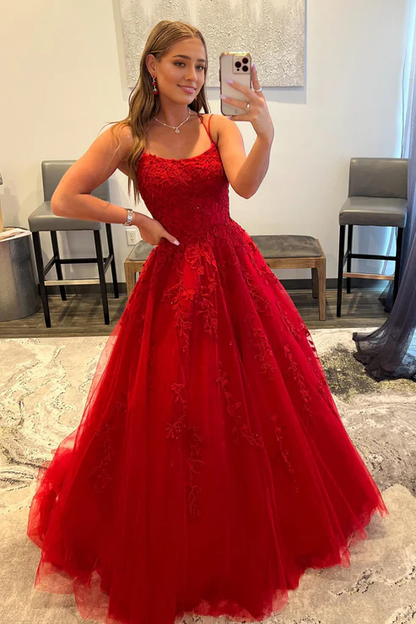 Spaghetti Straps Prom Dress with Appliques