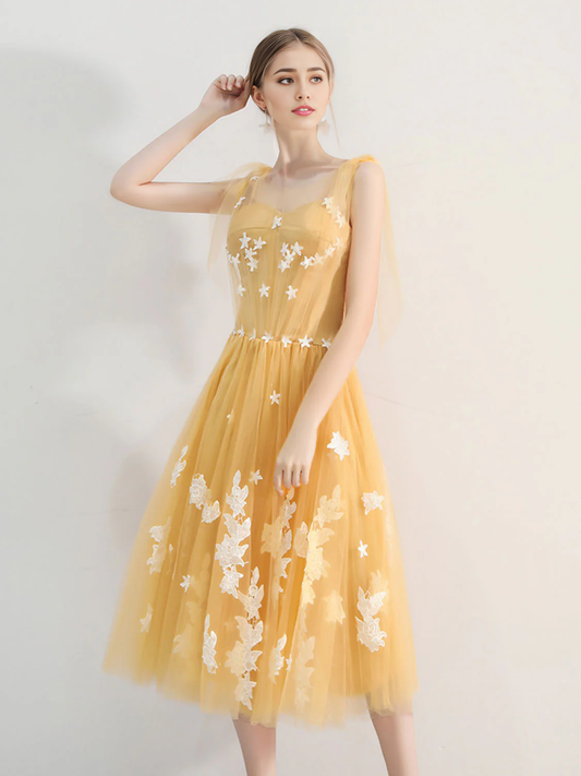 A-line Tulle Lace Backless Prom Dresses With Applique ﻿