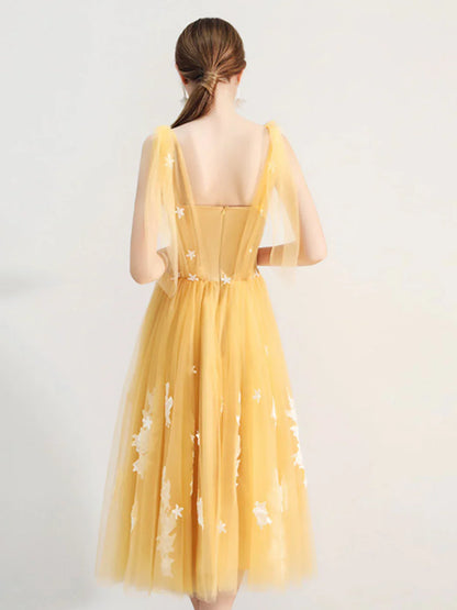 A-line Tulle Lace Backless Prom Dresses With Applique ﻿