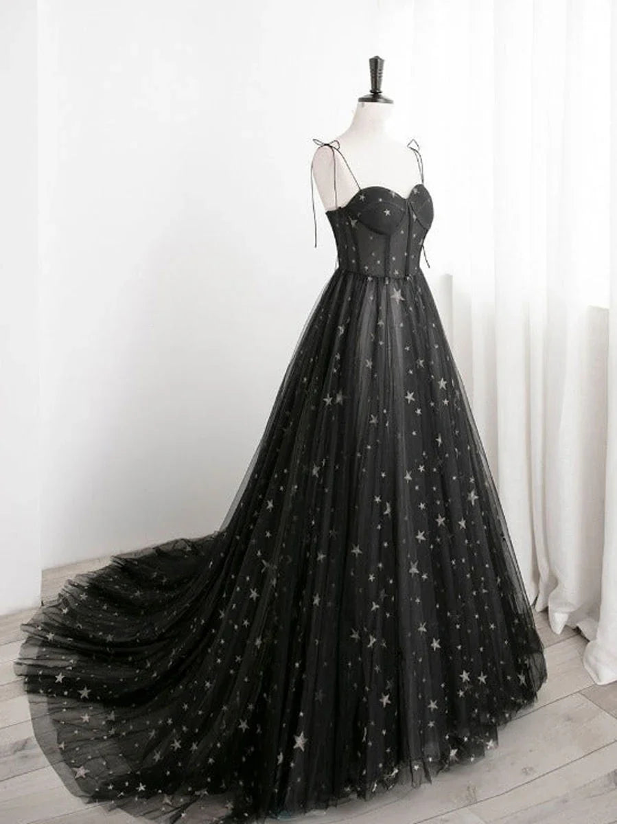 A-line Sweetheart Neck Tulle Spaghetti Straps Prom Dress