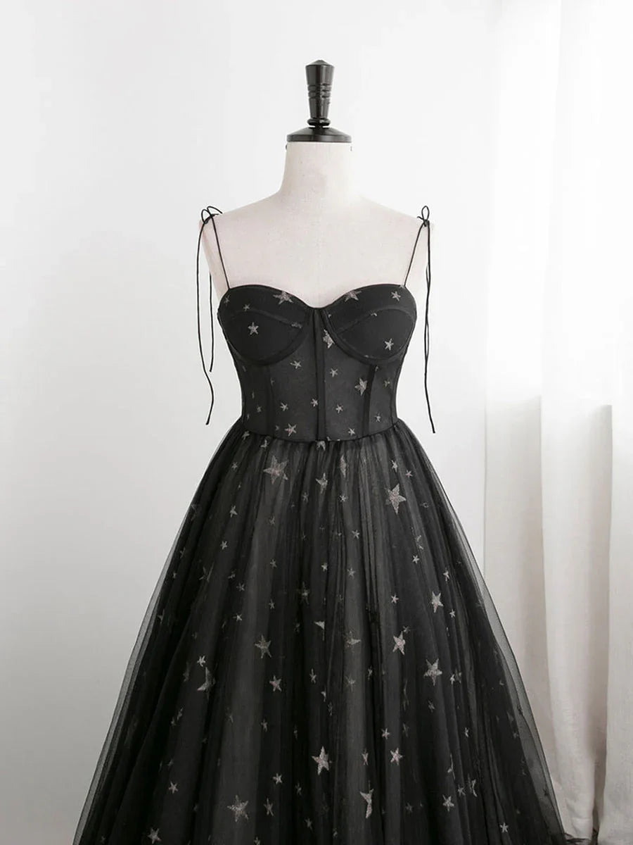A-line Sweetheart Neck Tulle Spaghetti Straps Prom Dress