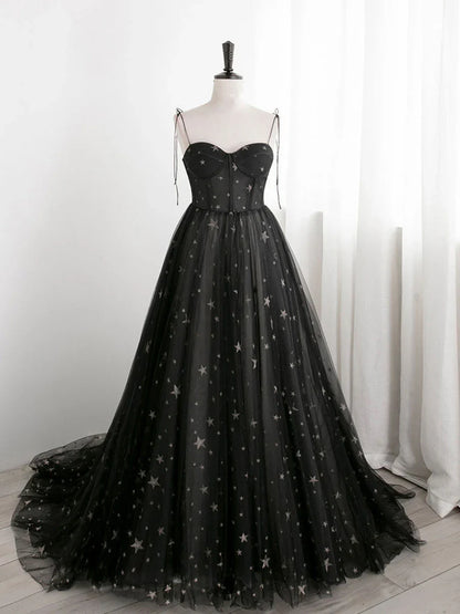A-line Sweetheart Neck Tulle Spaghetti Straps Prom Dress