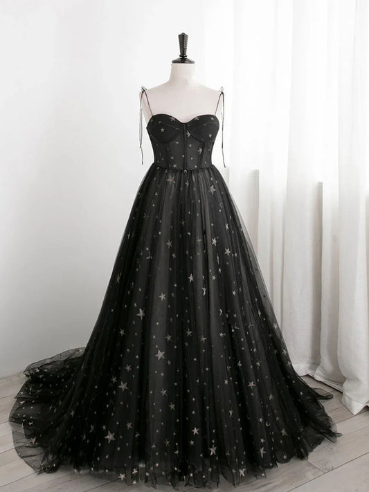 A-line Sweetheart Neck Tulle Spaghetti Straps Prom Dress