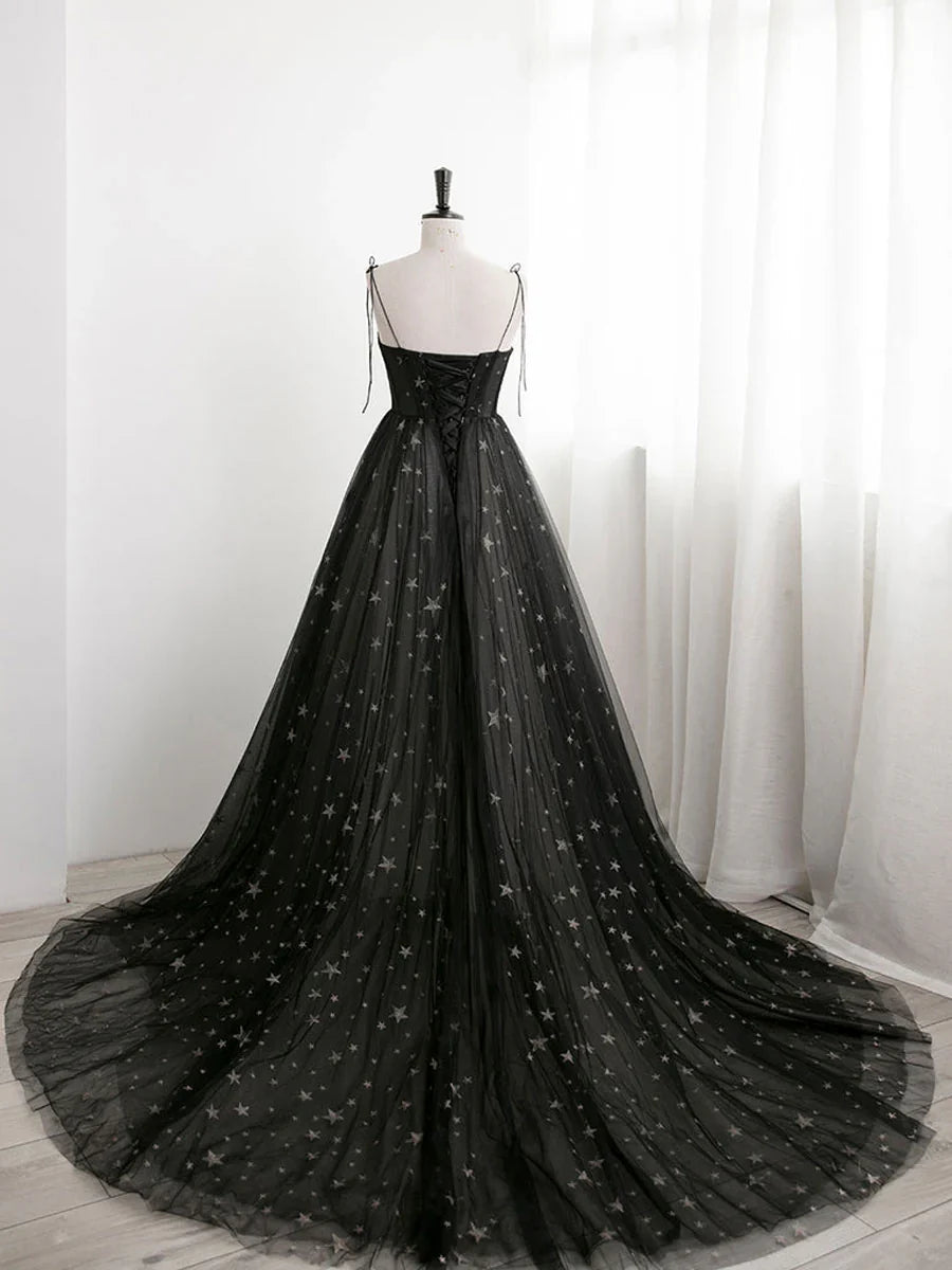 A-line Sweetheart Neck Tulle Spaghetti Straps Prom Dress