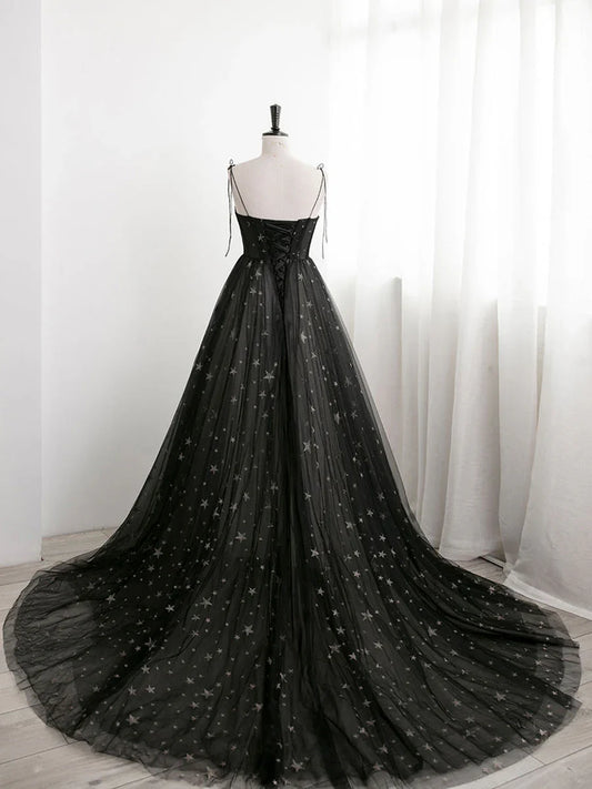 A-line Sweetheart Neck Tulle Spaghetti Straps Prom Dress