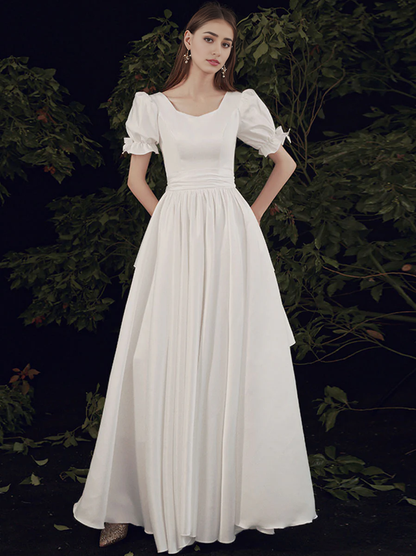 Simple A-line Short Sleeves Long Prom Dress