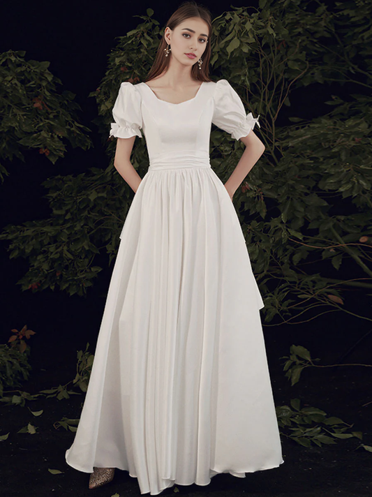 Simple A-line Short Sleeves Long Prom Dress
