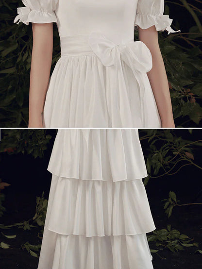 Simple A-line Short Sleeves Long Prom Dress
