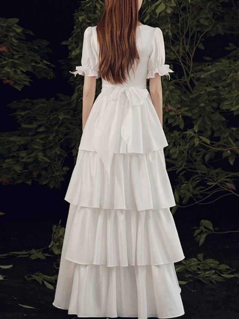 Simple A-line Short Sleeves Long Prom Dress