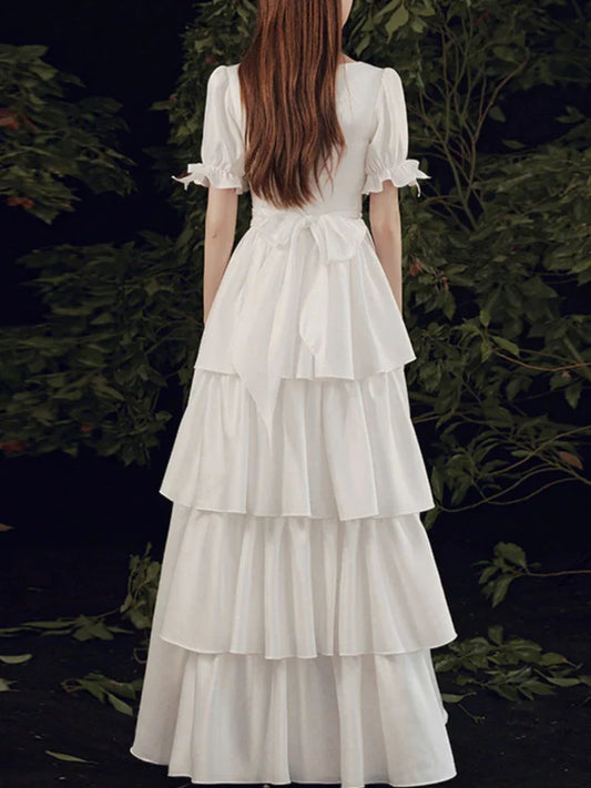 Simple A-line Short Sleeves Long Prom Dress