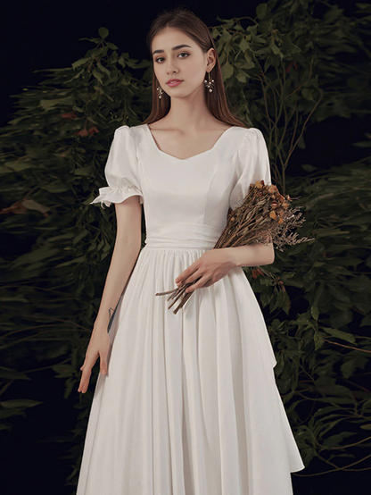 Simple A-line Short Sleeves Long Prom Dress