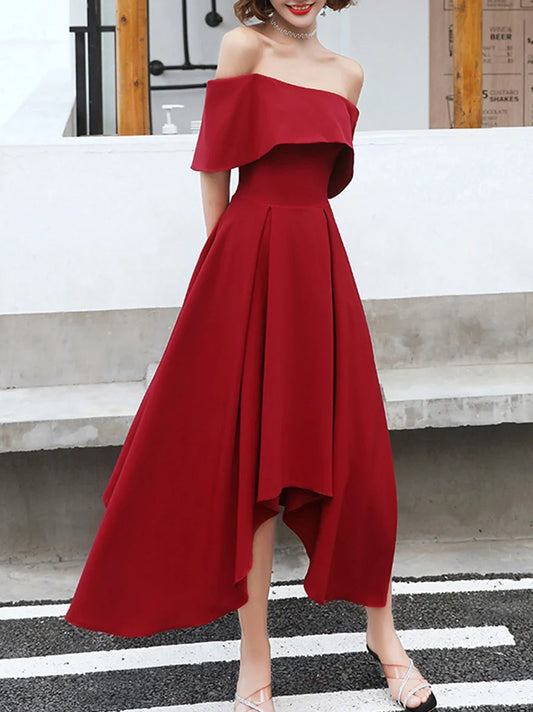 A-line Simple Off Shoulder Prom Dresses