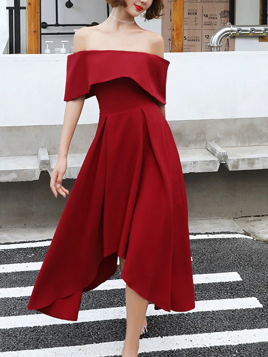 A-line Simple Off Shoulder Prom Dresses