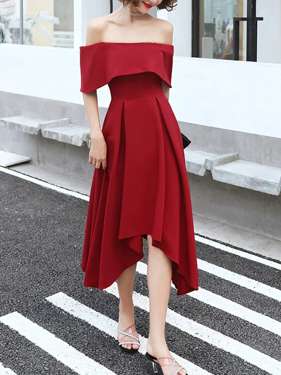 A-line Simple Off Shoulder Prom Dresses