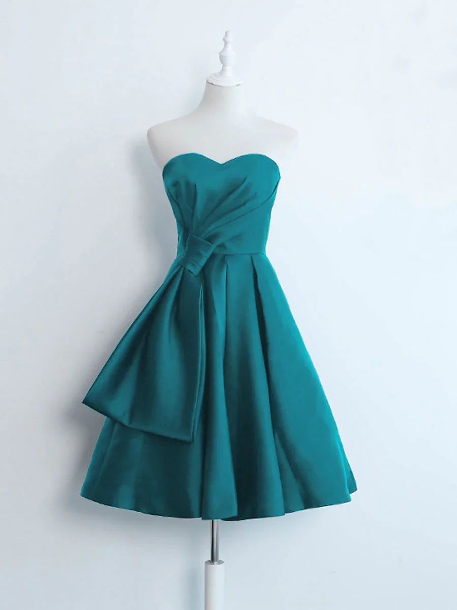 Off-the-Shoulder Simple Sweetheart Satin Short Prom Dress