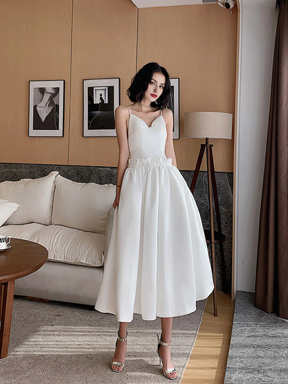 Satin Spaghetti Straps Open Back Short Prom Dress
