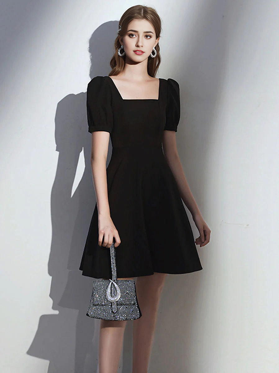Simple Satin Square Neck Short Prom Dress