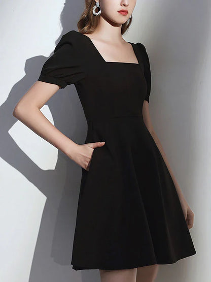 Simple Satin Square Neck Short Prom Dress
