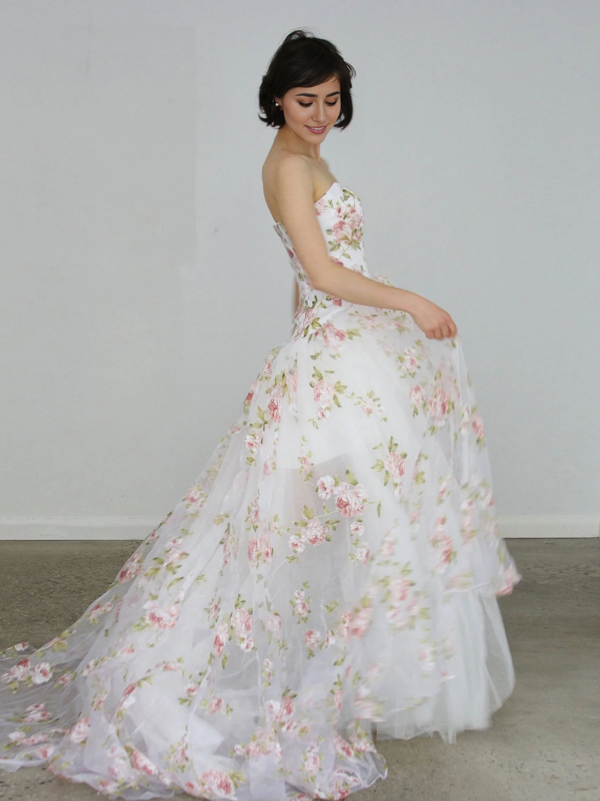 Tulle High Low Strapless Prom Dress With Train
