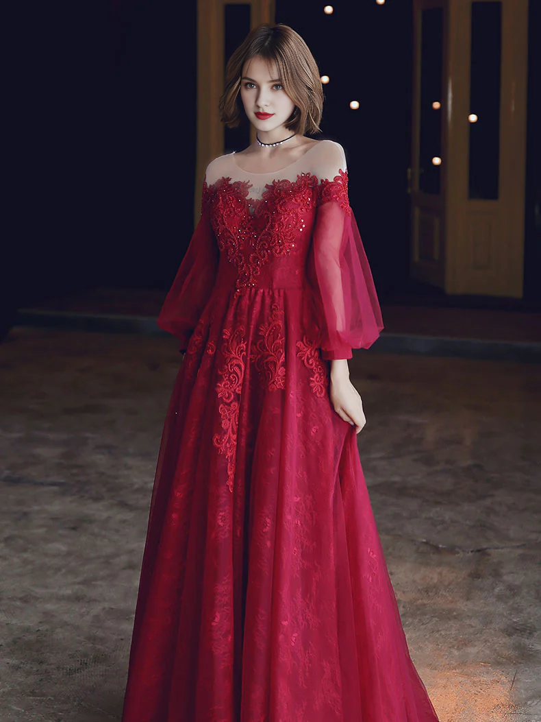 A-line Tulle Lace Off-the-Shoulder Prom Dress With Applique