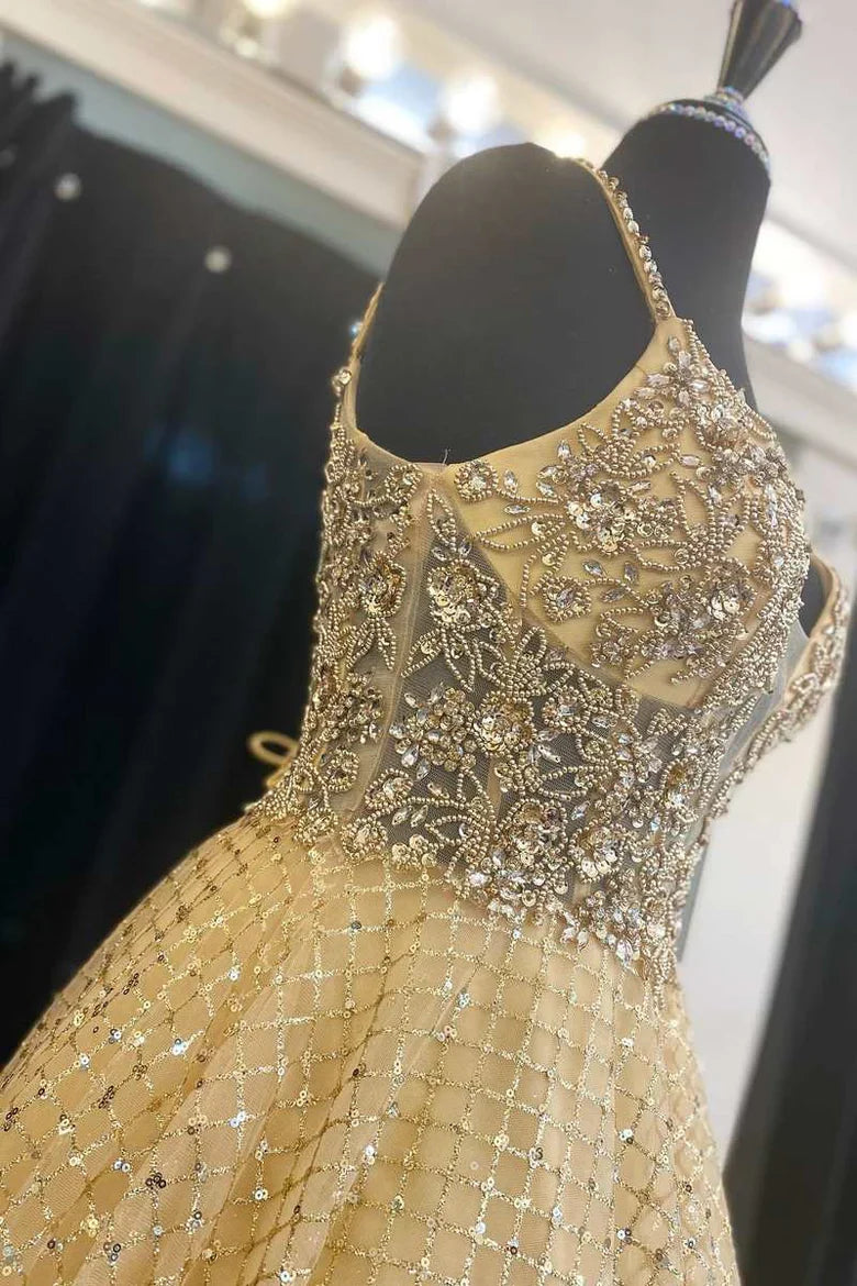 A-Line Fairy-Tale Deep Neck Prom Dress With Beaded