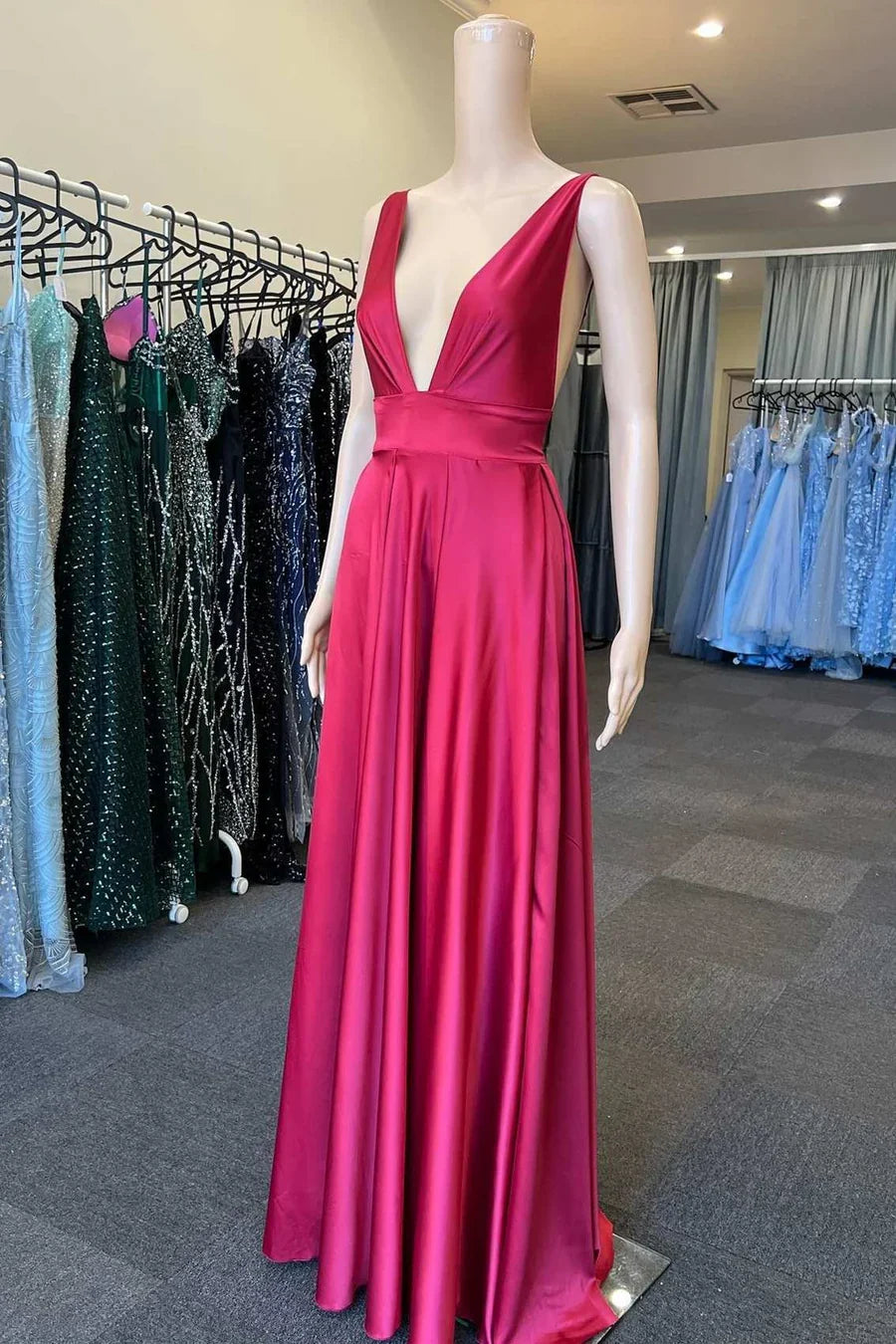 Uncomplicated A-Line Deep V Backless Prom Party Dress