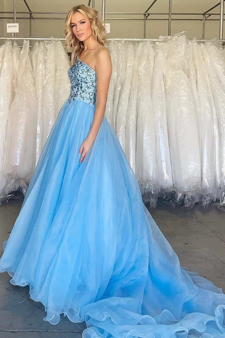 Off Sleeves A-Line One-Shoulder Prom Dress With Train