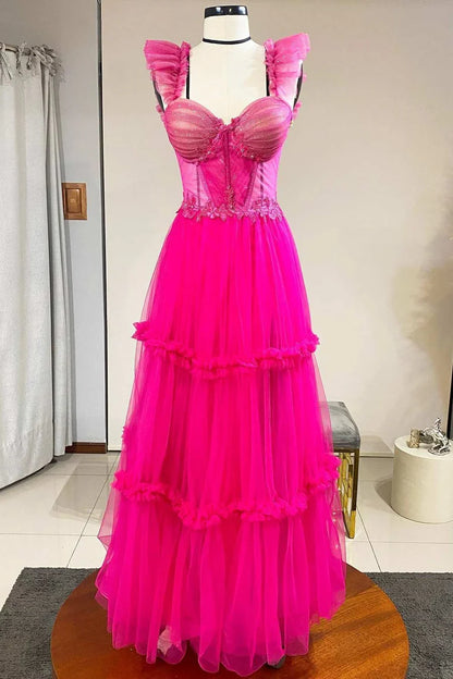 A-Line Tulle Ruffles Bustier Prom Dress