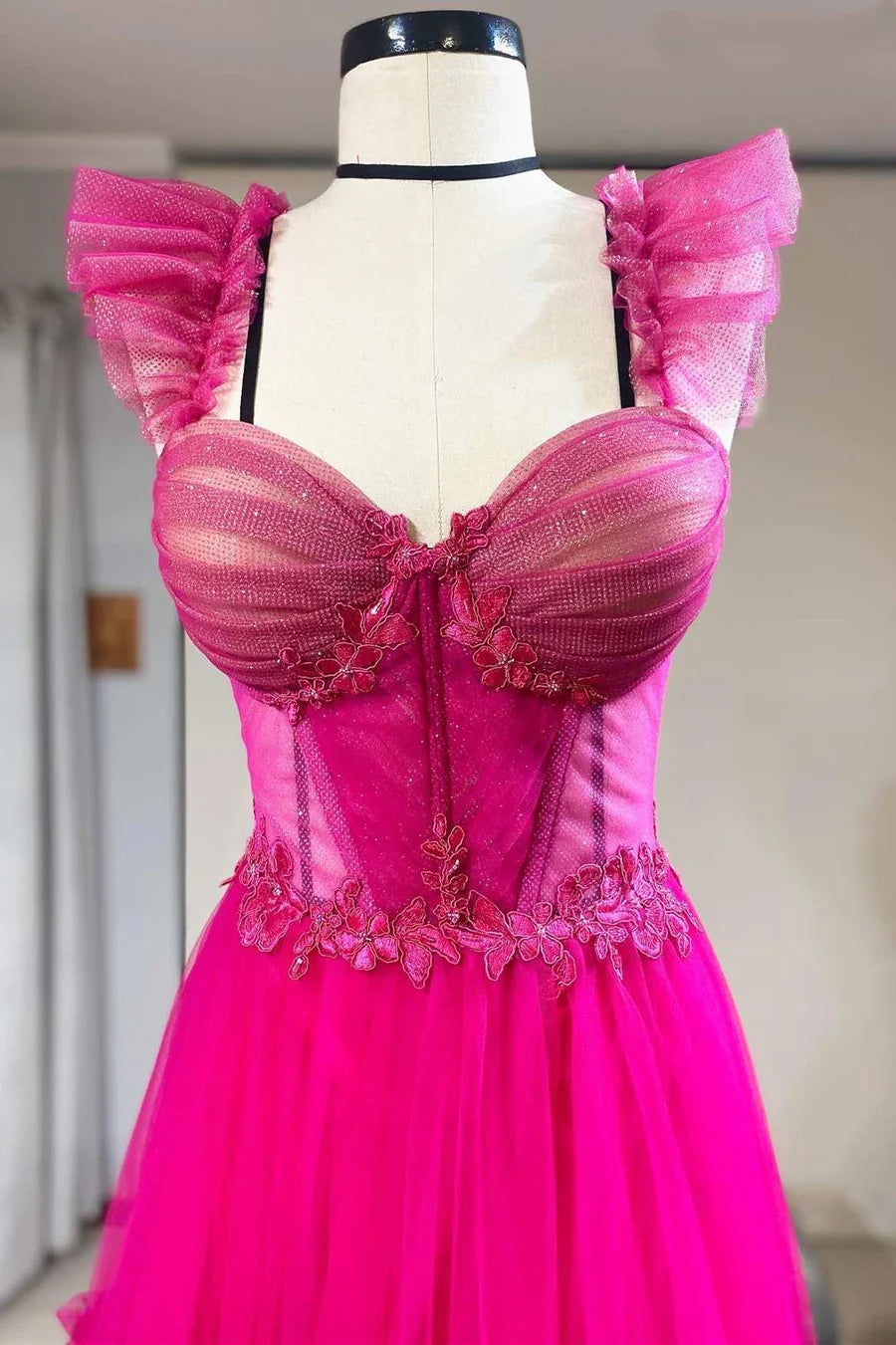 A-Line Tulle Ruffles Bustier Prom Dress