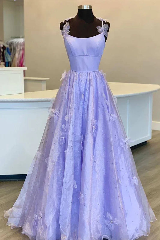 A-Line 3D Floral Lace Scoop Neck Prom Dress
