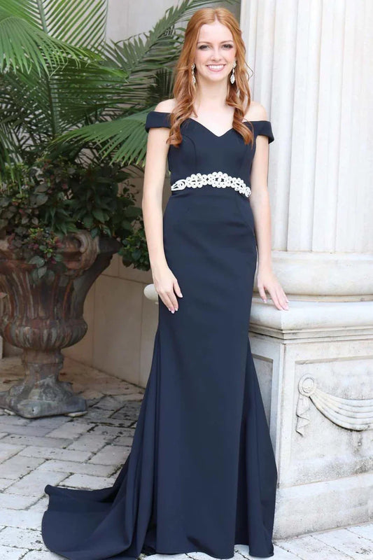Off-the-Shoulder Cross-Back Mermaid Prom Dress