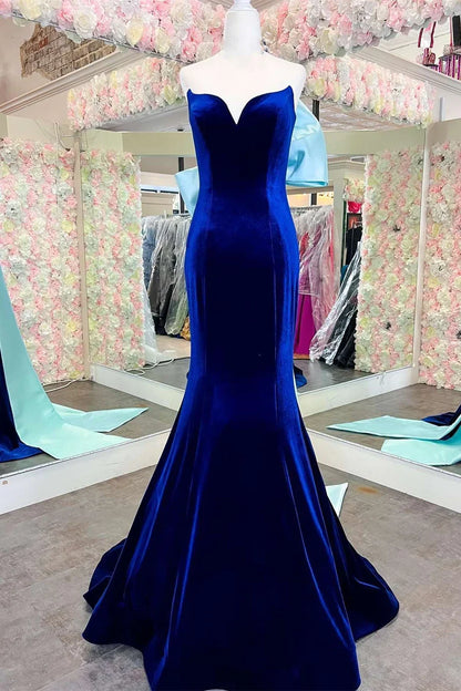 Velvet Strapless Bow-Back Mermaid Prom Dress