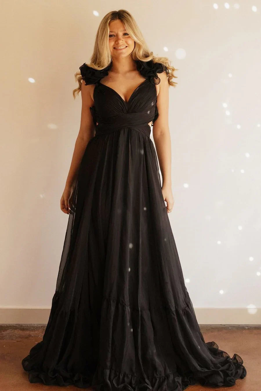 A-Line Chiffon Lace-Up Ruffle Belted Prom Dress