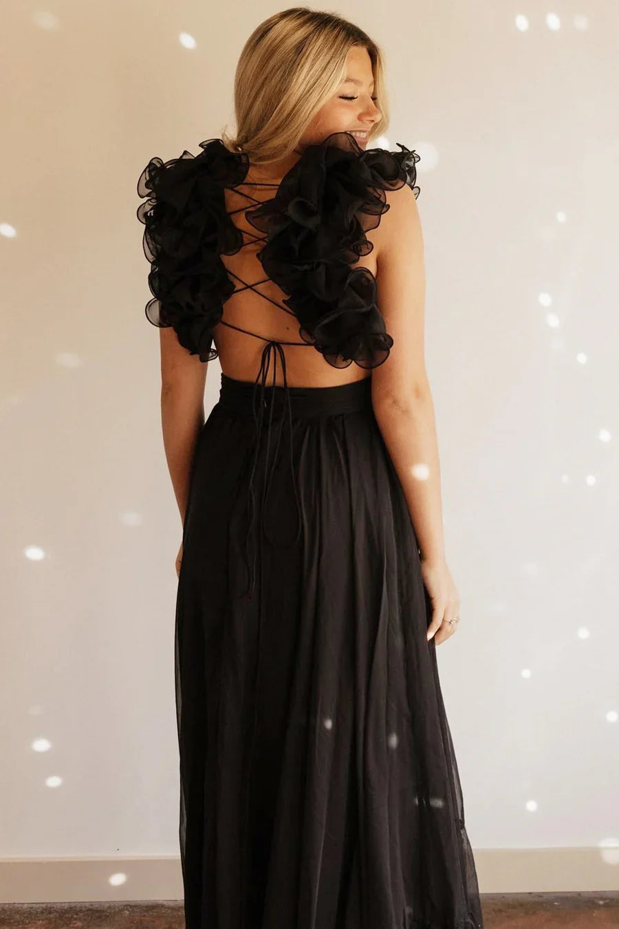 A-Line Chiffon Lace-Up Ruffle Belted Prom Dress