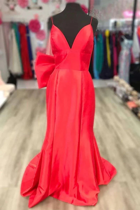 V-Neck Bow-Back Mermaid Prom Dress