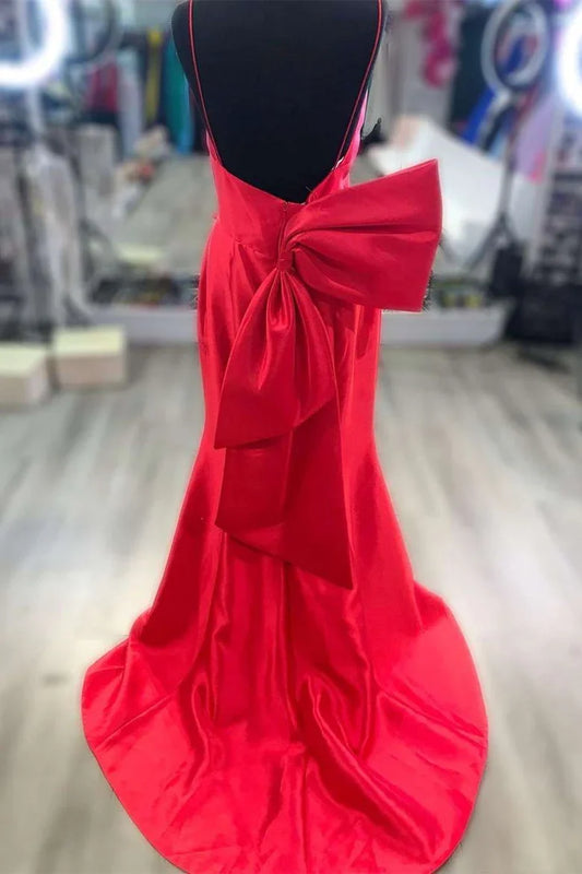 V-Neck Bow-Back Mermaid Prom Dress