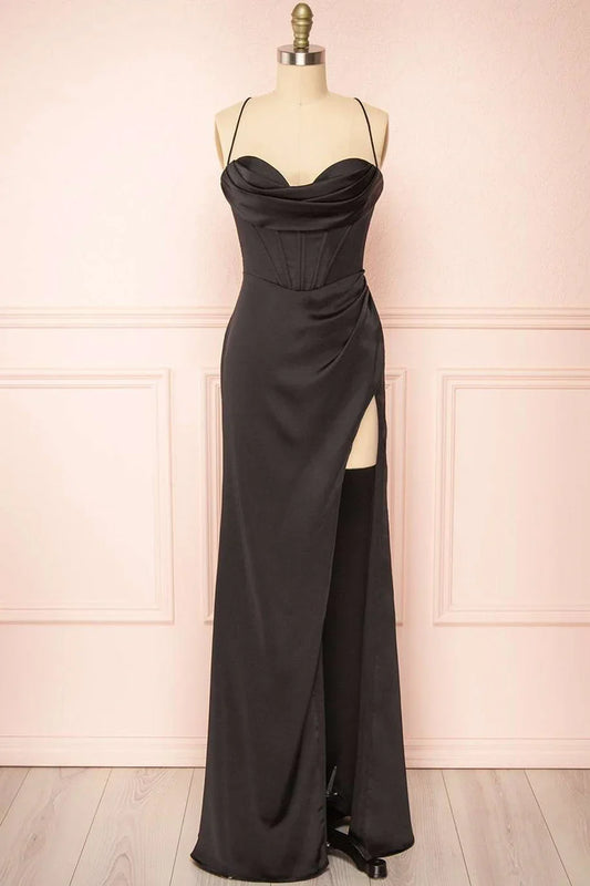 Cowl Neck Lace-Up Back Mermaid Prom Dress