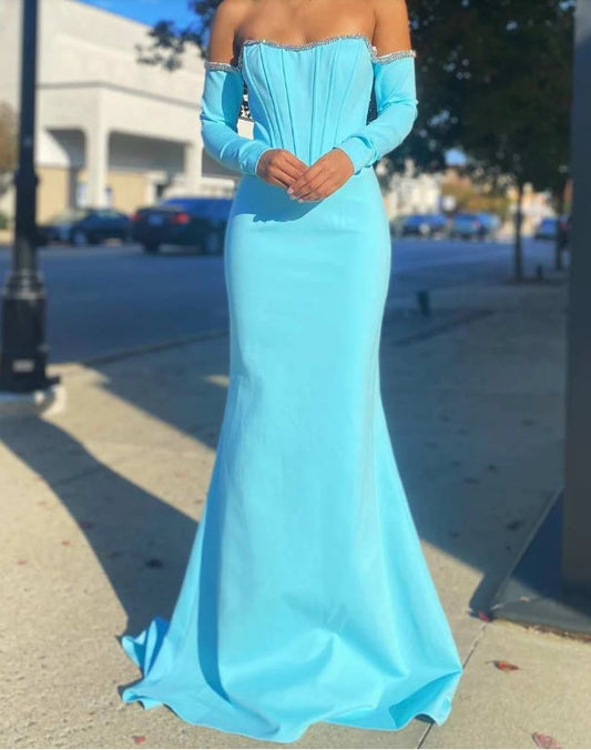 Off-the-Shoulder Sleeve Mermaid Prom Dress
