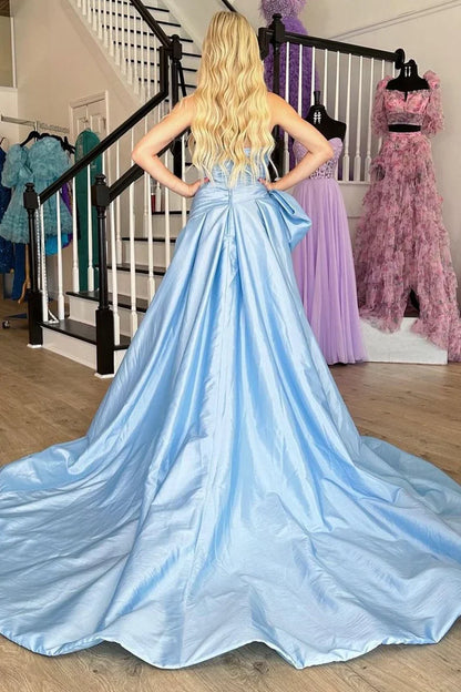 Off-the-Shoulder A-Line Strapless Slit Bow Prom Dress With Train