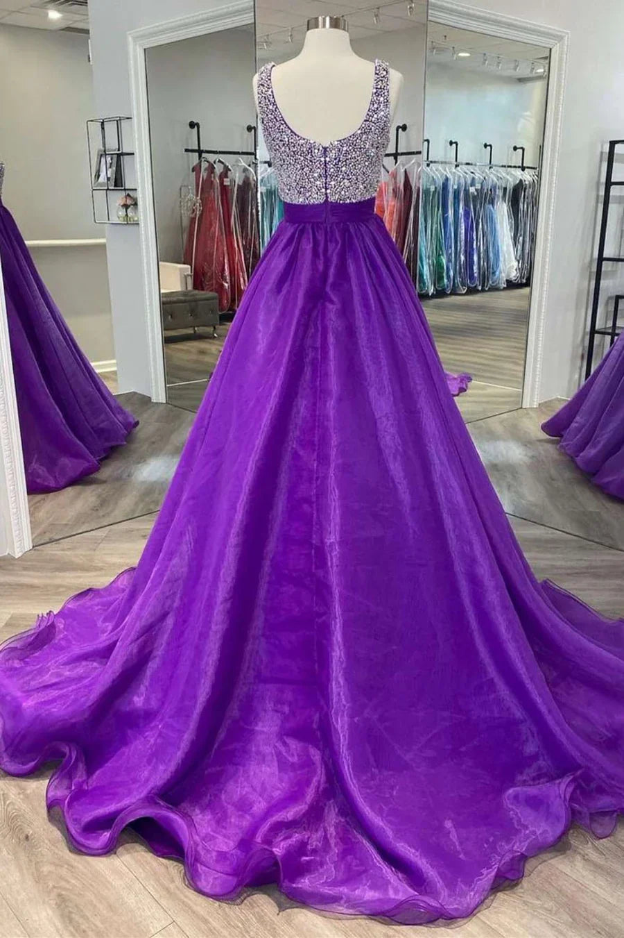 A-Line Beaded Square Neck Prom Dress