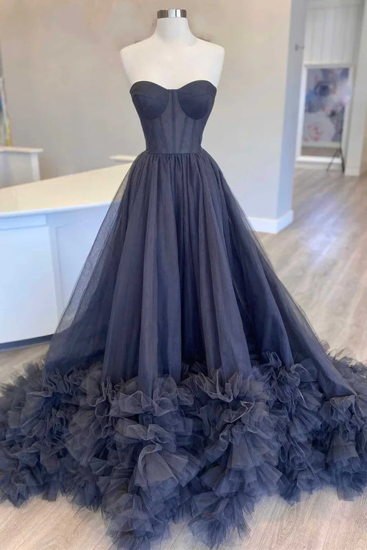 A-Line Strapless Multi-Tiered Prom Dress