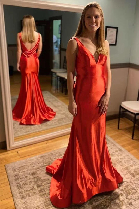 Deep V Neck Cowl Backless Floor Length Mermaid Prom Dress