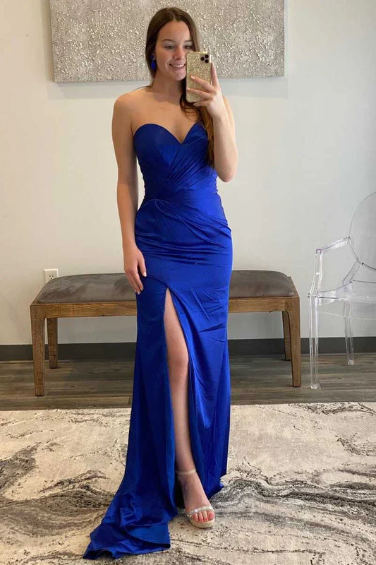 Sweetheart Satin Prom Dress with Slit